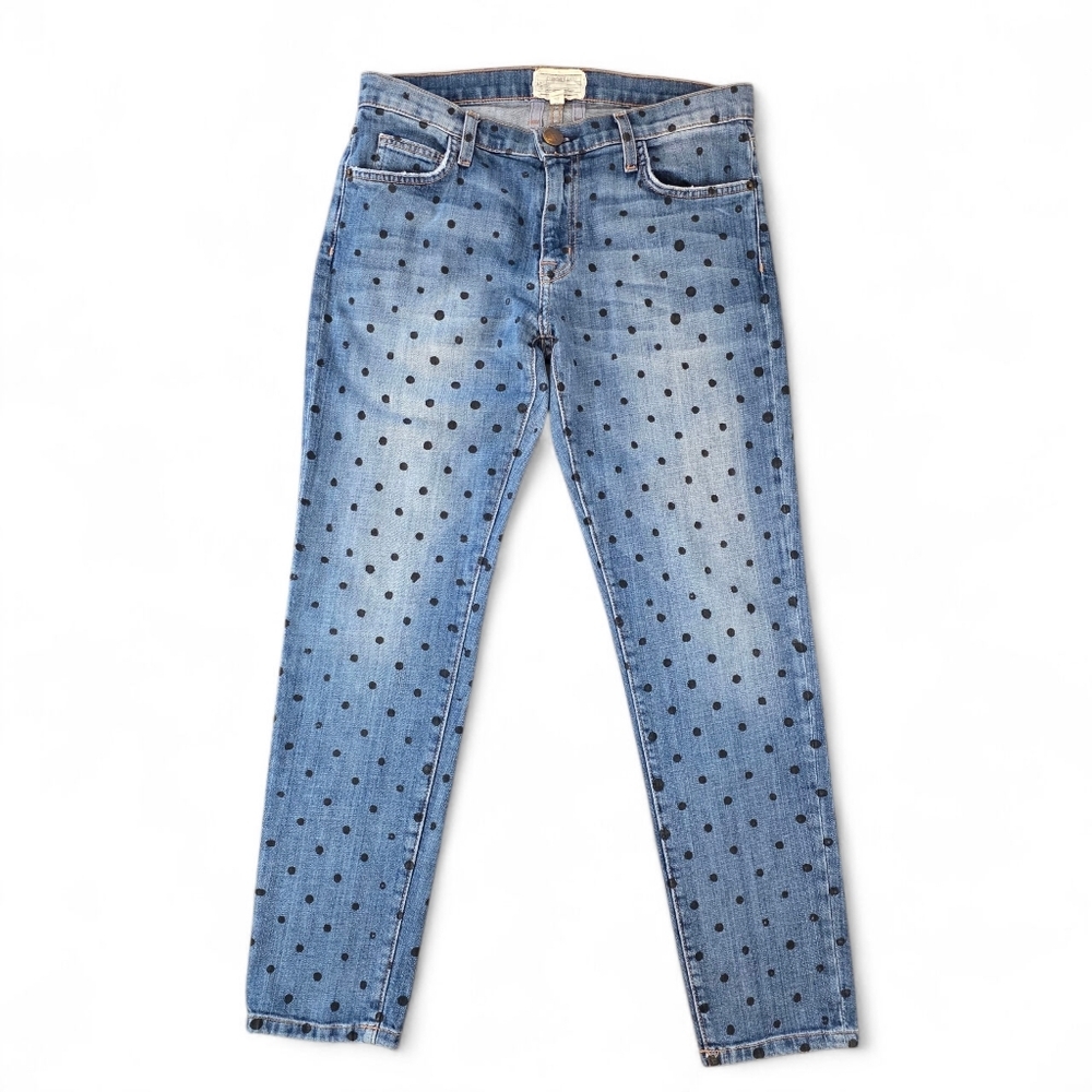 Current/Elliott The Fling Indigo Polka Dot Relaxed Slim Boyfriend Jeans Size 24